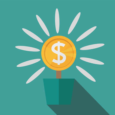 Flat, potted money dollar flower for monetary success illustration.のイラスト素材
