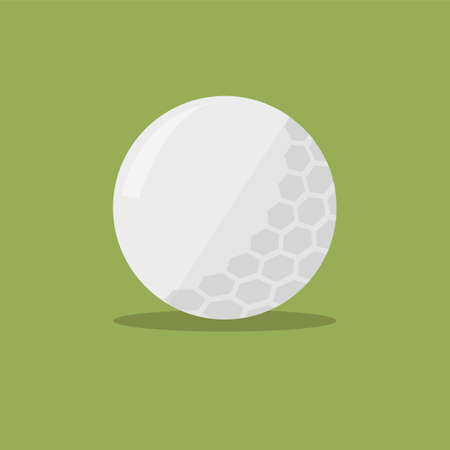 Golf ball flat icon with shadow on green background. Vector Illustration in simple flat designのイラスト素材
