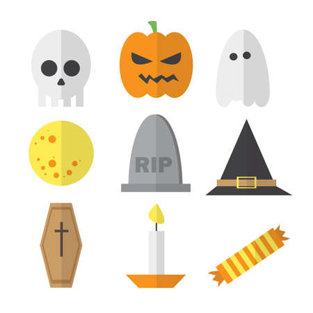 Halloween symbol illustration set vector - in cartoon flat style - for site, design, postersのイラスト素材