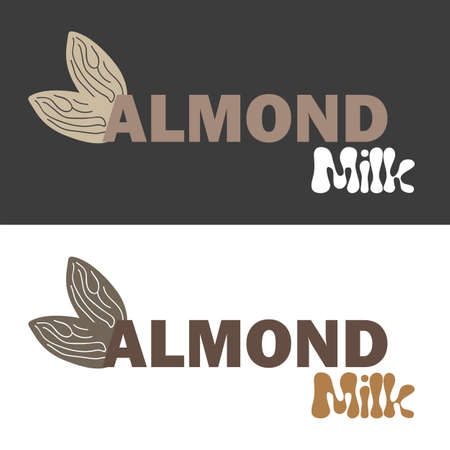 Vector illustration with almond milk. Lactose free vector concept - logo, label for designのイラスト素材