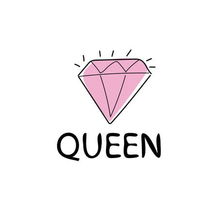 Shiny colorful diamond and queen vector illustration doodle cartoon drawing. Textile graphic t shirt printのイラスト素材