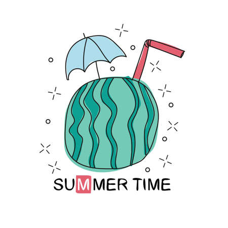 Line art vector hand drawn doodle cartoon set of summer time season objects and symbols - Design for t-shirt and printsのイラスト素材