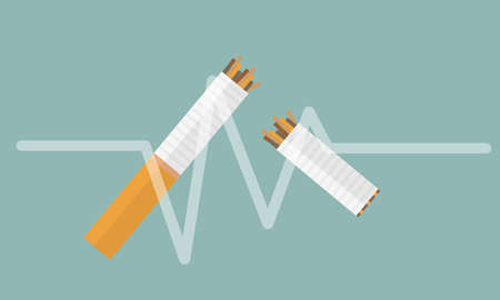 Broken cigarette vector flat icon design on white background. Element for logo. Not smoking area. Stop smoking.の写真素材