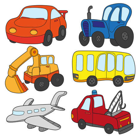 Cartoon cars collection. Cartoon cars collection. Vector of Transportation theme with Car, truck, bus,plain. A set of cute and colorful icon collection isolated on white backgroundのイラスト素材