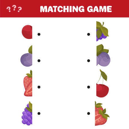 Cartoon Vector Illustration of Education Halves Matching Game for Preschool Children - fruitsのイラスト素材