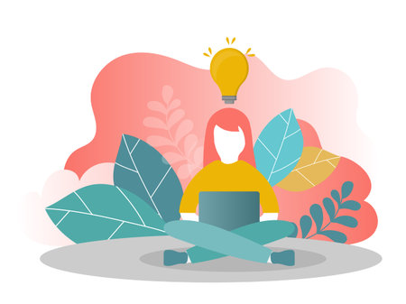 Vector illustration, online assistant at work. promotion in the network. manager at remote work, searching for new ideas solutionsのイラスト素材