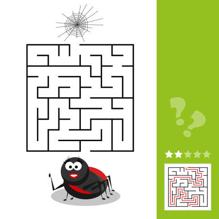 Cartoon Vector Illustration of Education Maze or Labyrinth Activity Game for Children with Spider Insect Character and his Webのイラスト素材
