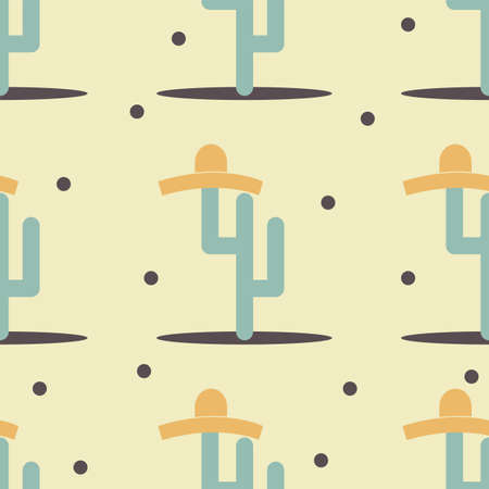 Cute funny cactus with sombrero print for texture and textile seamless design. Abstract vector illustration for background graphic. Flat styleのイラスト素材