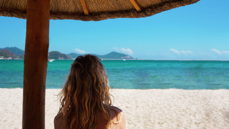 The beautiful woman rest on the sea beach - Summer vacation and nature travel adventure conceptの写真素材