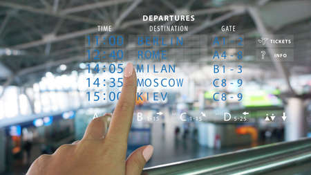 Augmented reality Smart Travelling concept, use AR application to reserve flight with smart online technologyの写真素材