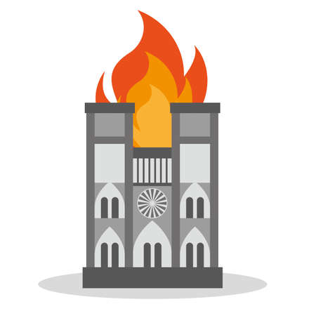 FRANCE - APRIL 15 2019 fire in the cathedral of Notre Dame - vector illustrationのイラスト素材