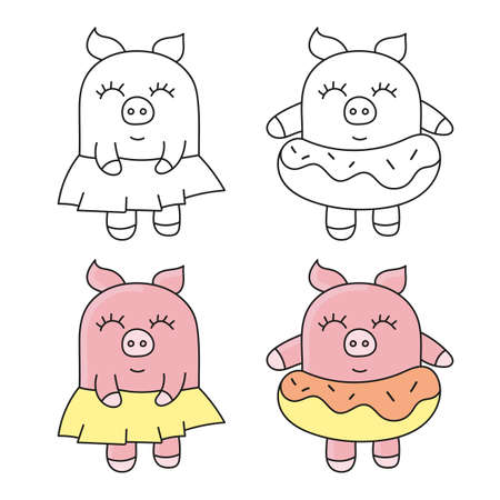 Cute pig vector illustration. Funny animals collection. - Vectorのイラスト素材