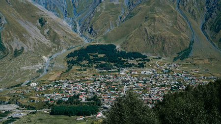 Mountain village. Georgia Beautiful natural background. Summer time