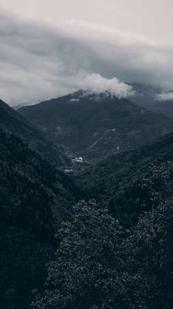 View of Kazbegi, Georgia. Beautiful natural mountain background. Summerの写真素材