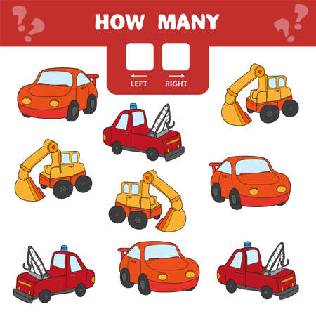 Cartoon Illustration of Educational Game of Counting Left and Right Picture for Children - cars and transportのイラスト素材