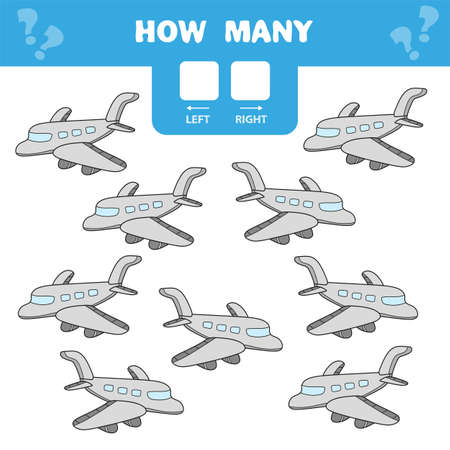Cartoon Illustration of Educational Game of Counting Left and Right Picture for Children - planeのイラスト素材