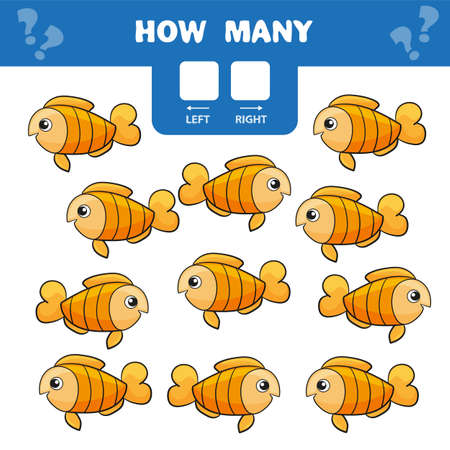 Cartoon Illustration of Educational Game of Counting Left and Right Picture for Children - gold fishのイラスト素材