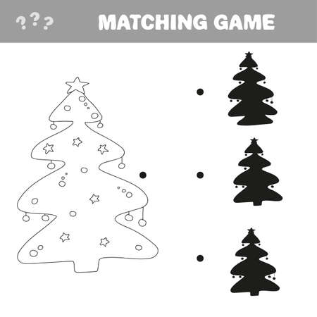 Find the correct shadow of Christmas tree. Education game for preschool kids. Vector illustration.のイラスト素材