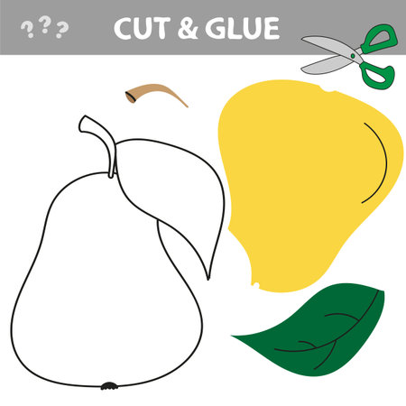 Education paper game for preshool children. Paper crafts for kids. Use scissors, cut parts of the image and glue to create the pear.のイラスト素材