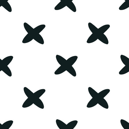Vector seamless scandinavian pattern with calligraphic brush stroke cross. Minimal monochrome...