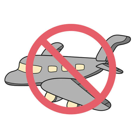 Stop travel to risk places COVID-19. Coronavirus prevention. Coronavirus protection. Vector illustration. Plane with stop symbolのイラスト素材