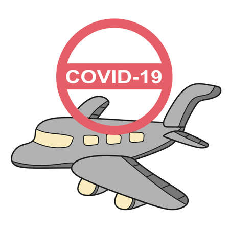 Stop travel to risk places COVID-19. Coronavirus prevention. Coronavirus protection. Vector illustration. Plane with stop symbolのイラスト素材