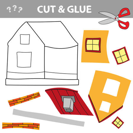 Use scissors and glue and restore the picture inside the contour. Paper game for kids. Simple kid application with Toy house. Cut ant glue.のイラスト素材