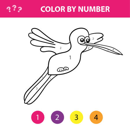 Educational children game. Color the picture by number. Coloring book with cute birdのイラスト素材