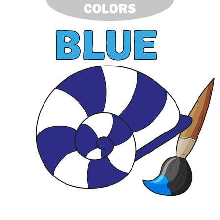 Learn colors - blue. Coloring page seashell. Black and white vector illustration.のイラスト素材