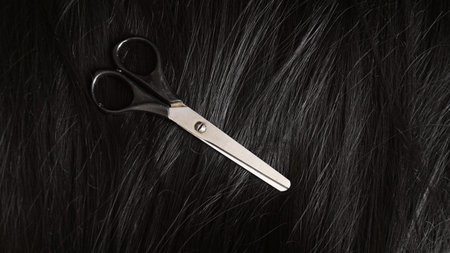 Wig and scissors - bright black wig - hairstyle background