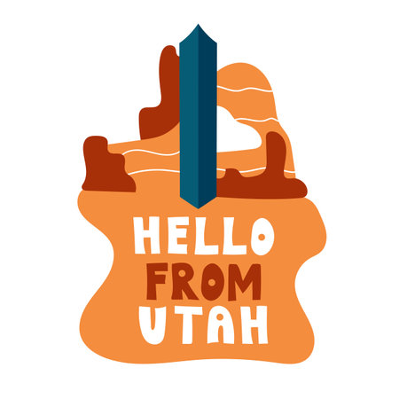 USA collection. Hello from Utah theme. State Symbol - Monolith in the desert on whiteのイラスト素材
