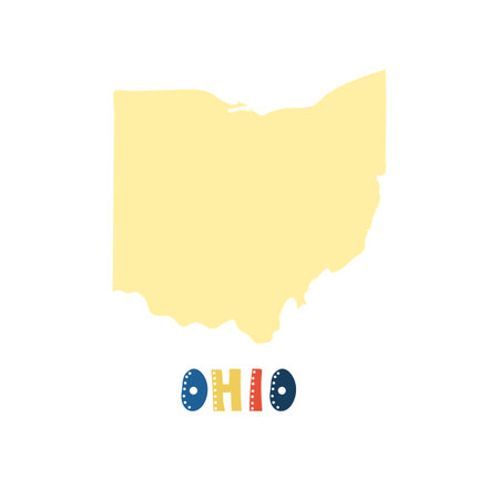 USA collection. Map of Ohio - yellow silhouette. Doodling style letteringのイラスト素材
