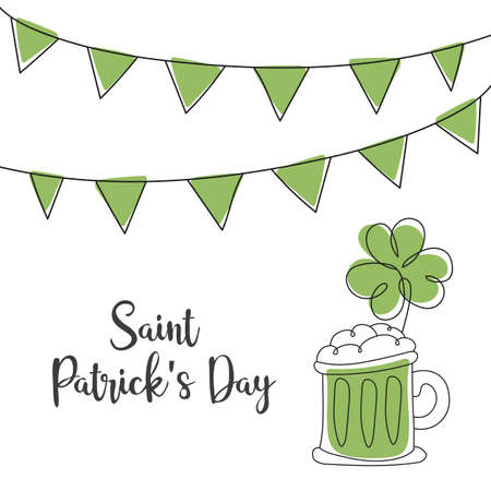 Happy St Patricks day. Beer and clover. For Restaurant Menu Card Design. Menu Template on Patricks Day. Vector illustrationのイラスト素材