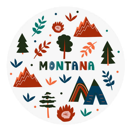 USA collection. Vector illustration of Montana theme. State Symbolsのイラスト素材