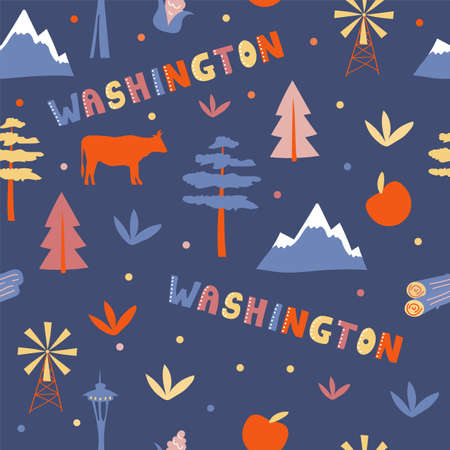 USA collection. Vector illustration of Washingtont heme. State Symbolsのイラスト素材