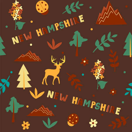 USA collection. Vector illustration of New Hampshire theme. State Symbolsのイラスト素材