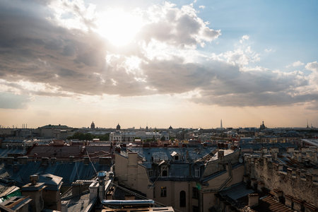 Cityscape view over the rooftops of St. Petersburg. View of the rooftops against the sky