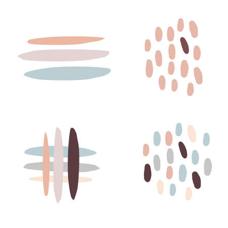 Abstract Stripes and dots - beige decor. Modern pastel colors. Poster, boho wall decor, flat design. Vector illustrationのイラスト素材