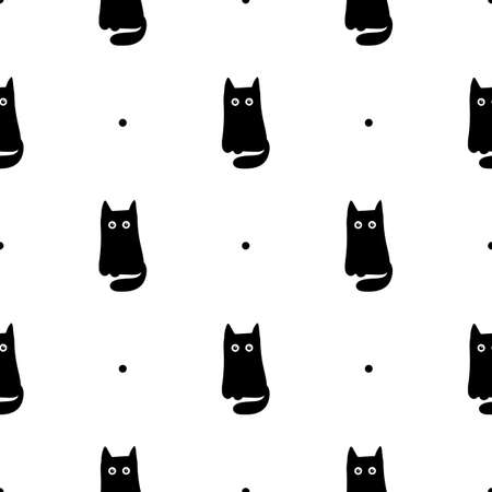 Simple black cat - seamless pattern, cat art background design for fabric and decorのイラスト素材