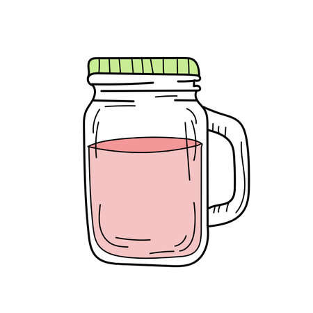 Hand drawn red lemonade in a glass jar. Vector on white background. Fresh summer drinkのイラスト素材