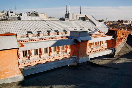 Cityscape view over the rooftops of St. Petersburg. View of the rooftops against the skyの写真素材