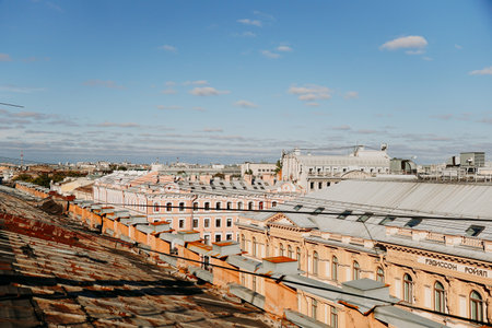 Cityscape view over the rooftops of St. Petersburg. View of the rooftops against the skyの写真素材