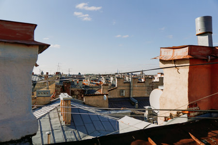 Cityscape view over the rooftops of St. Petersburg. View of the rooftops against the skyの写真素材
