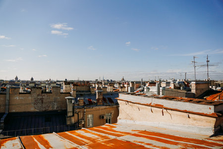 Cityscape view over the rooftops of St. Petersburg. View of the rooftops against the skyの写真素材