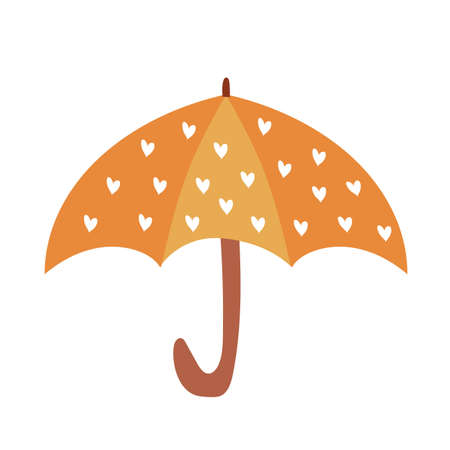 Doodle open umbrella with heart print on white background. Vector umbrella for autumn designのイラスト素材