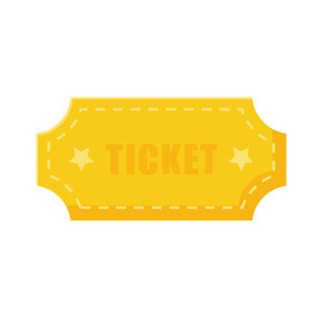 One single cinema ticket - bright cartoon color. Yellow vector icon in flat style.のイラスト素材