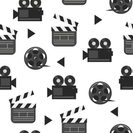 Film reel and clapperboard - seamless pattern on white, movie and film industry, vector illustrationのイラスト素材