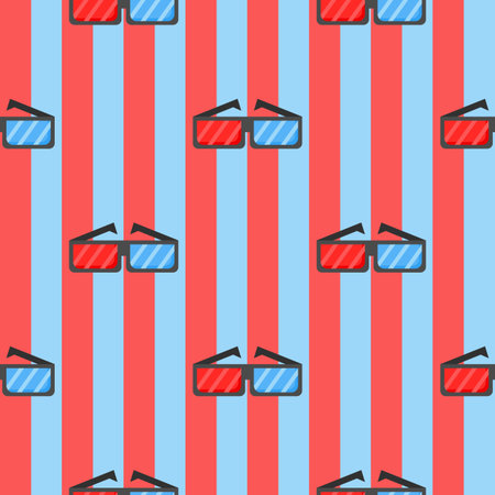 Striped 3D glasses seamless pattern background. Vector file. Movie conceptのイラスト素材