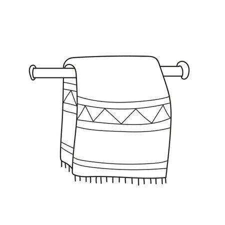 Simple coloring page. Towel, hanging on a towel holder coloring book page. Hand drawn vector - sketch illustrationのイラスト素材