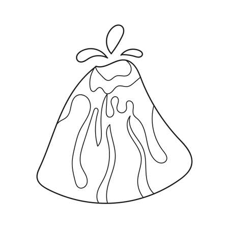 Simple coloring page. Simple children coloring book - volcano. Vector linear stylized image for children creativity. Isolated on a white background.のイラスト素材